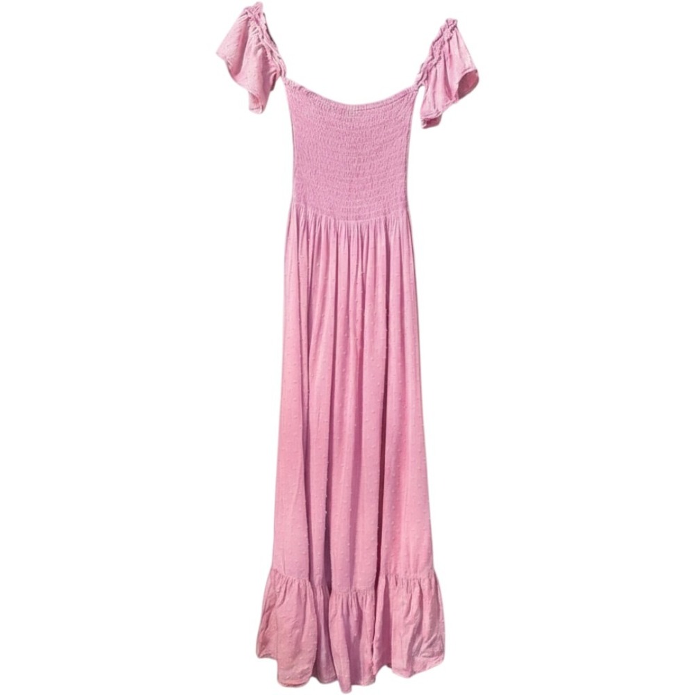 Slate & Willow Maxi Dress XS Pink‎ Swiss Dot Smocked Ruffle Cottagecore